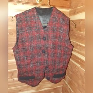 Vintage 40s Red and Black Plaid Vest